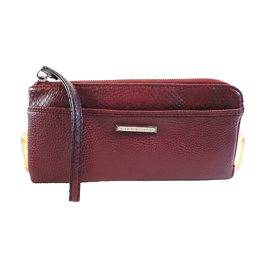 Dana Buchman Burgundy Textured 3/4 Zip Around Wristlet Clutch Wallet Purse‎